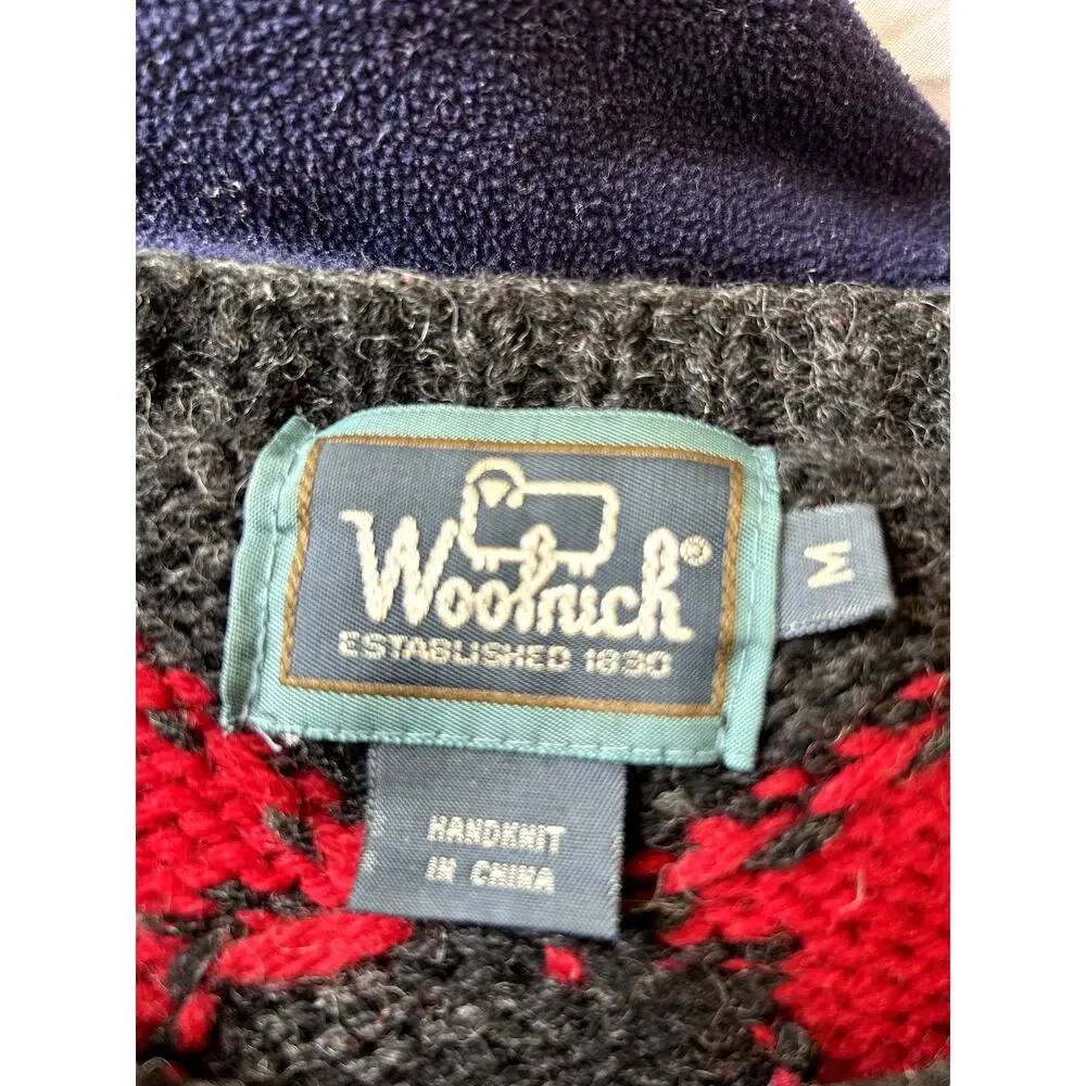 Vintage 90s Woolrich Red Black Abstract 100% Wool Pullover Sweater Men's Medium